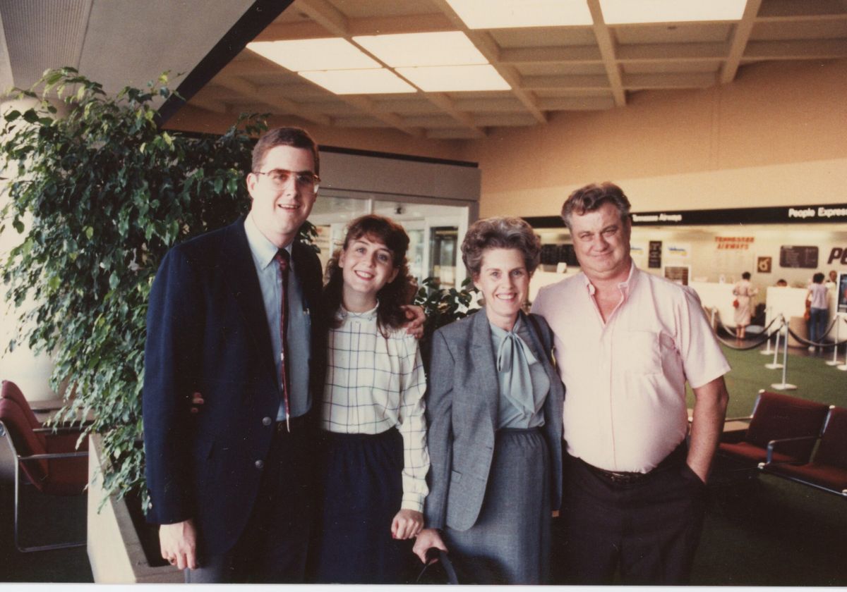 Cecil and Catherine, Mom and Dad at the Charlotte Airport awaiting flight to England and Oxford, September 1985