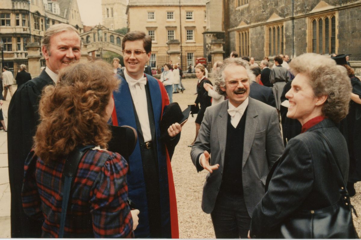 Graduation Day at Oxford, October 22, 1988 Dr. Cecil P. Staton with Catherine and his Mother and with Major Professor and Thesis Advisor the Revd. Professor Ernest W. Nicholson and Ugaritologist Dr. John Day who also worked with Staton at Oxford